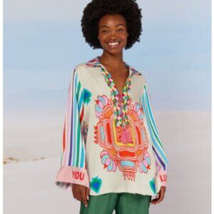 NWT Womens Me369 (Item- 85) Multicolor Mia Tie Collar Tiger Print Blouse Top M